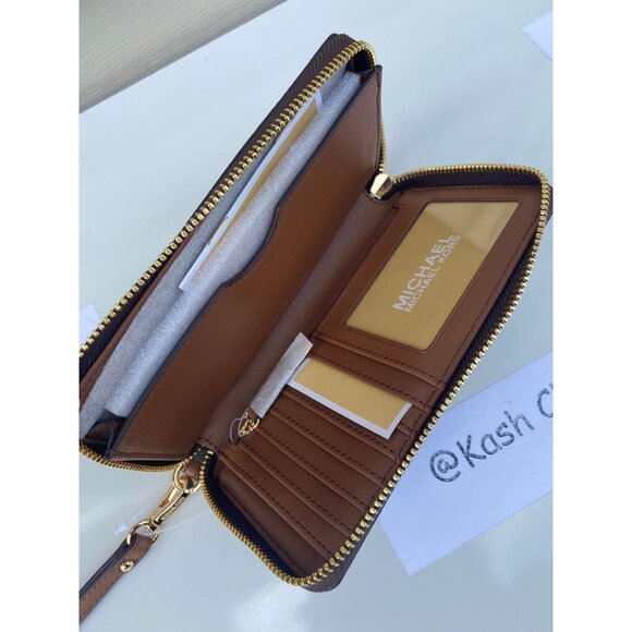 Michael Kors wristlet large phone case wallet jet set travel MK signature brown - Picture 4 of 6